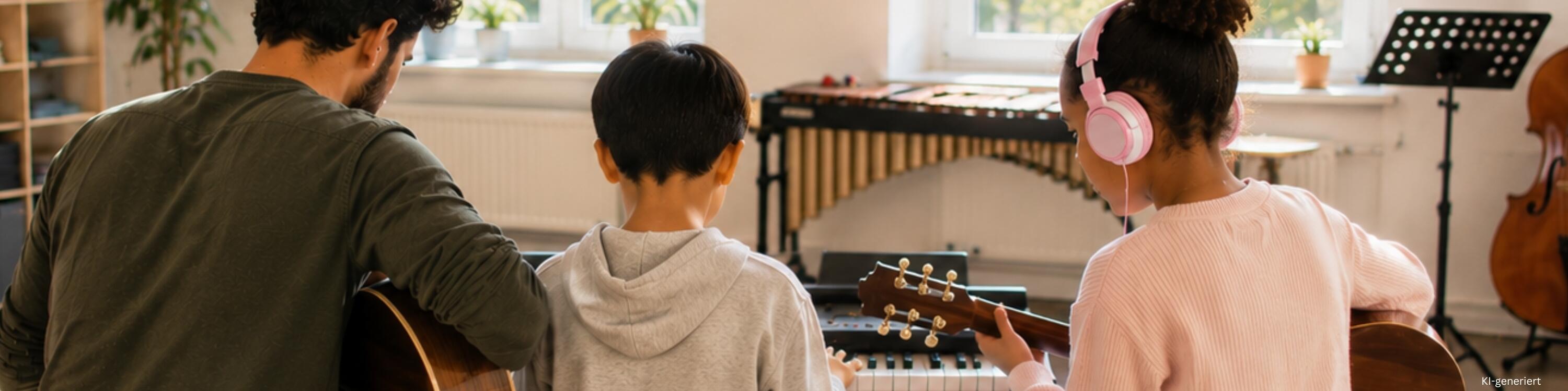 Gezeigt werden drei Personen, die musizieren.